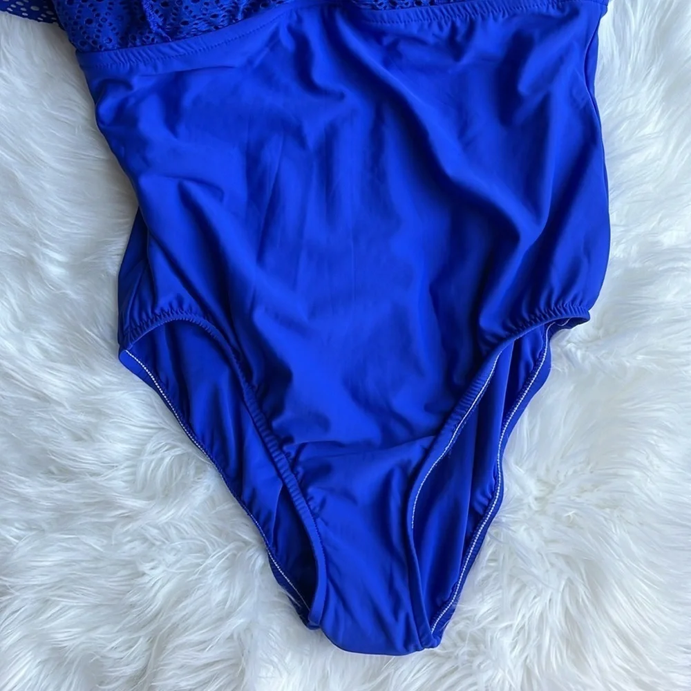 🆕 Swim Solutions Swim Dress  Tie Knot Front Tummy-Control 16W Cobalt Blue - Picture 7 of 11